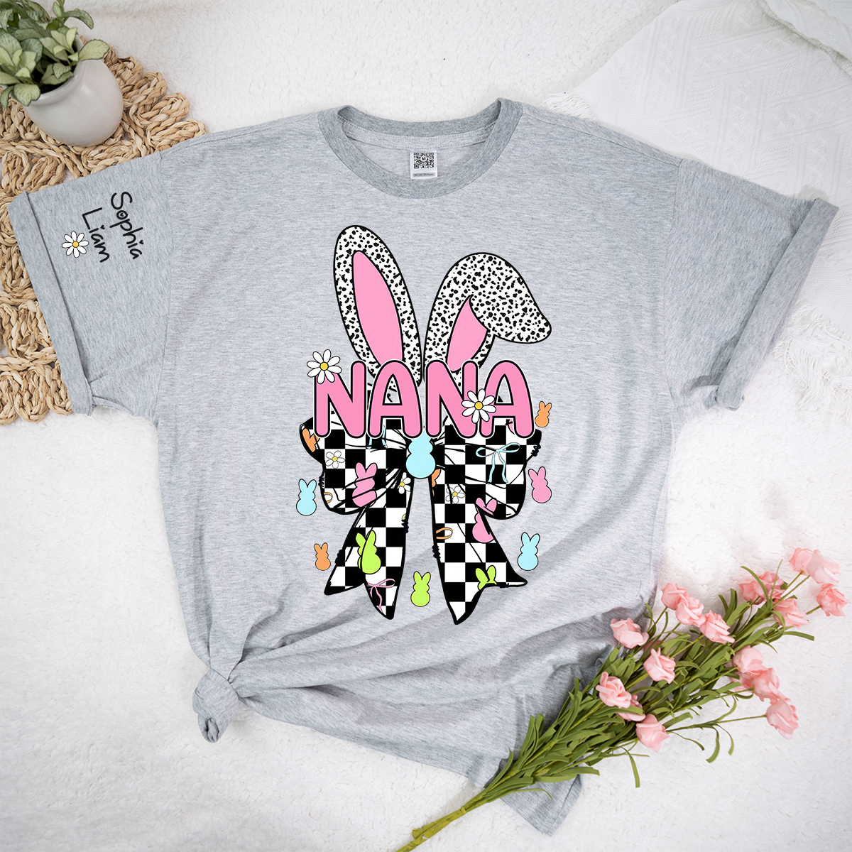 Nana Easter Bunny Shirt, Personalized Grandma T Shirt With Kids Names