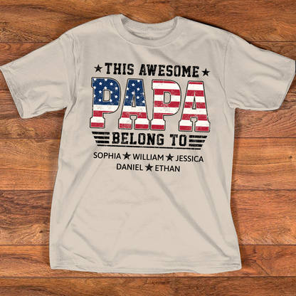 Custom Papa Shirt with Kids Names This Awesome Papa Belongs To Patriotic Grandpa Fathers Day Gift