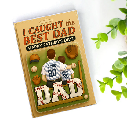 I Caught the Best Dad Baseball Custom Figure Personalized Acrylic Block Plaque, Father's Day Gift For Dad And Kids Acrylic Block Plaque FUll Size