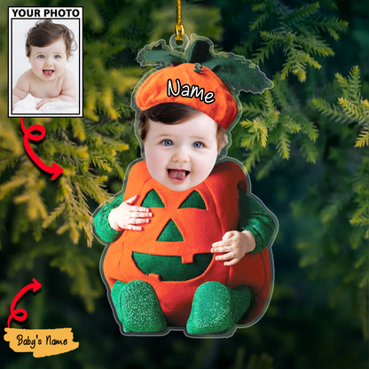 Baby Photo Ornament, Custom Pumpkin Halloween And Merry Christmas Decoration with Name
