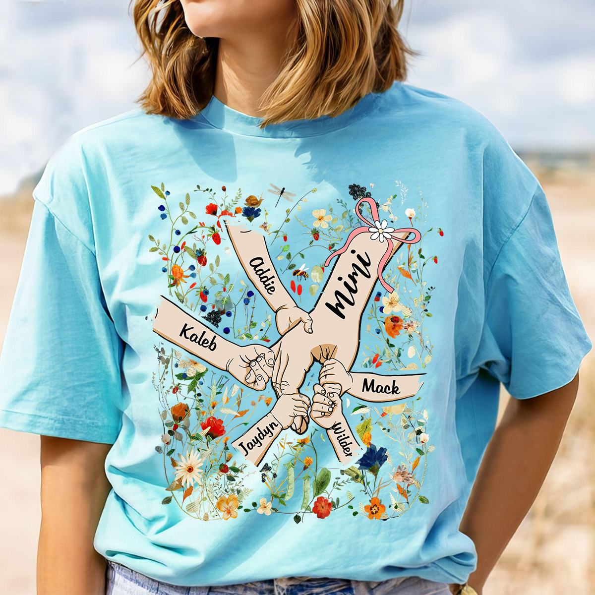 Comfort Colors® Mimi Hand Flower 2025 T-Shirt, Custom Grandma With Grandkids Shirt