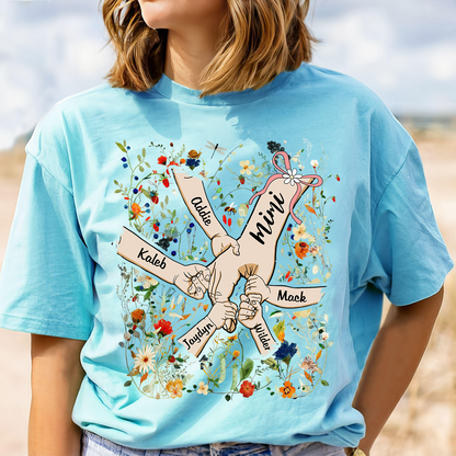 Comfort Colors® Mimi Hand Flower 2025 T-Shirt, Custom Grandma With Grandkids Shirt