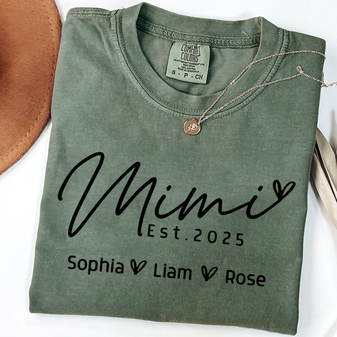 Comfort Colors® Minimalist Custom Name Shirt, Mimi And Kids Family Gift