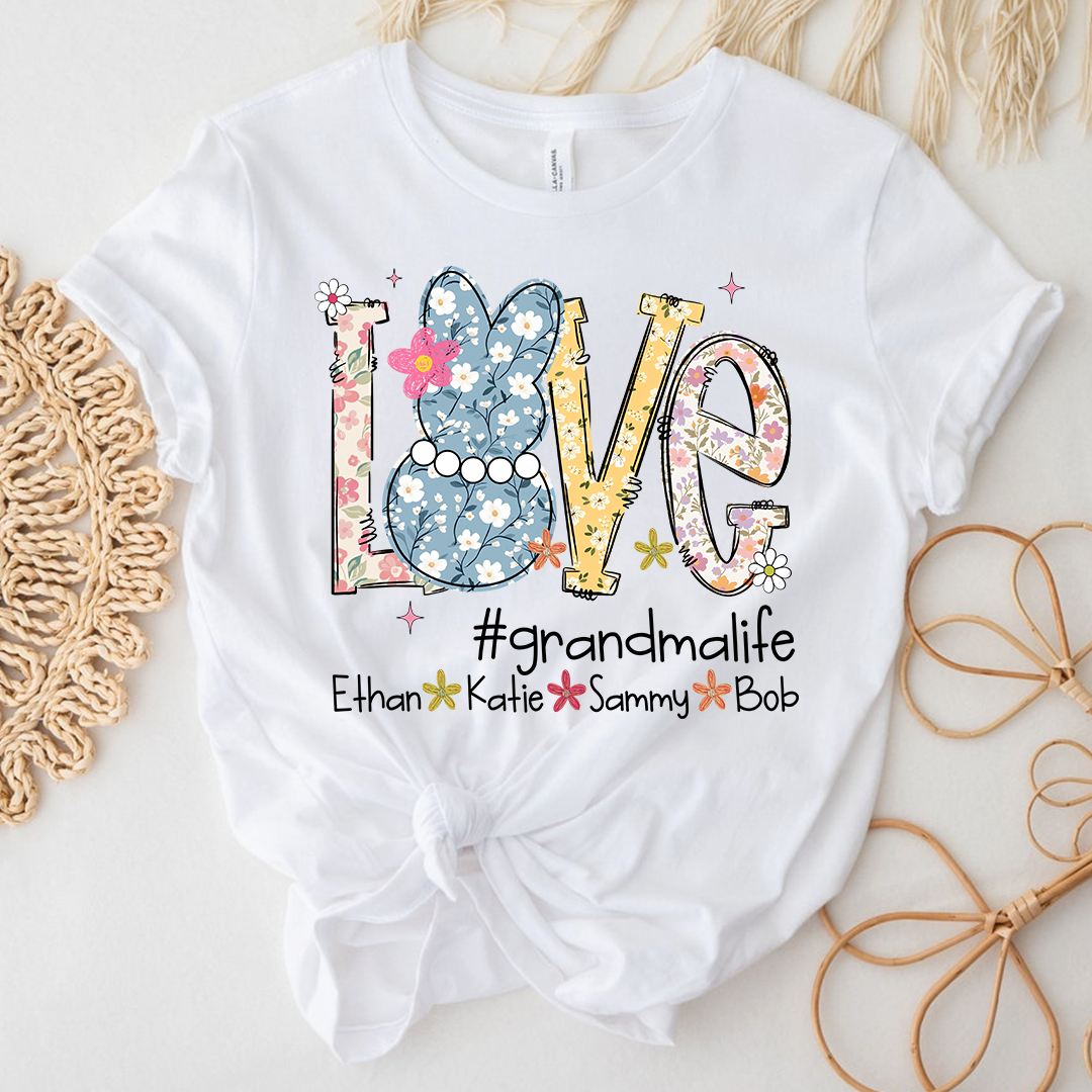 Grandma Life Love Shirt Personalized with Grandkids Names, Floral Family T Shirt