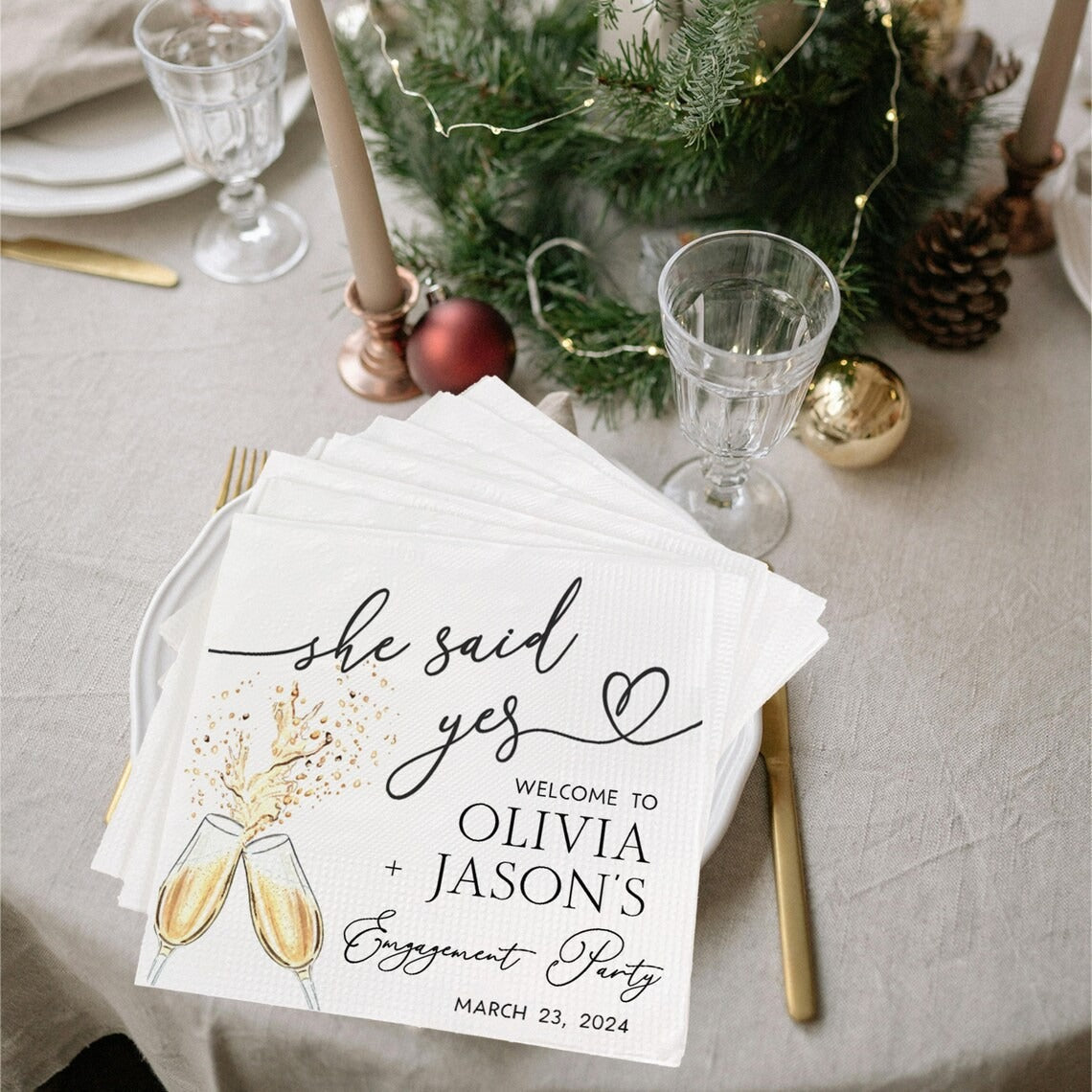 Welcome to Engagement Party Napkins She Said Yes We're Engaged Custom Wedding Napkins Cocktail Napkin Pack Wedding Party Decorations