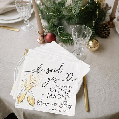 Welcome to Engagement Party Napkins She Said Yes We're Engaged Custom Wedding Napkins Cocktail Napkin Pack Wedding Party Decorations