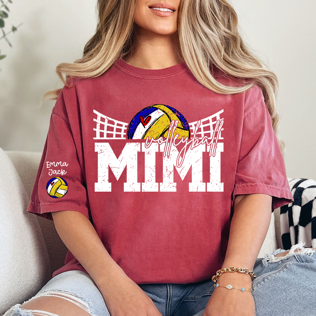 Personalized Mimi Volleyball Shirt with Heart, Custom Volleyball Tee Kids Names And Grandma