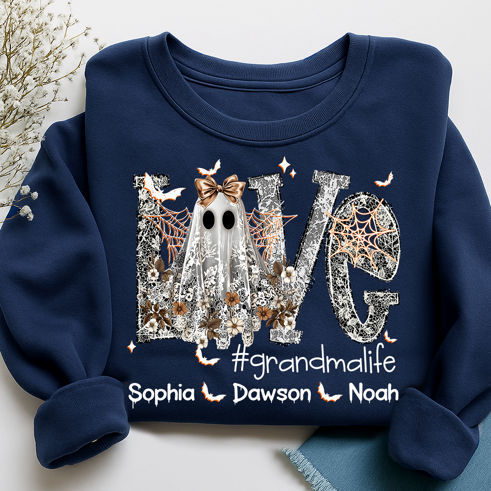Personalized Halloween Grandma Life Sweatshirt, Custom Love Bats with Kids Names