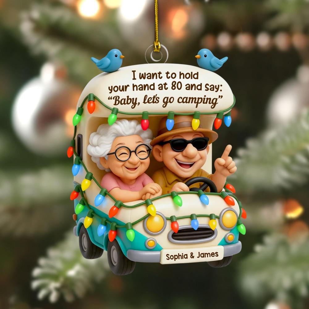 Personalized Camping Couple Christmas Ornament With Names, Funny Elderly Couple Gift, Custom Car Ornament