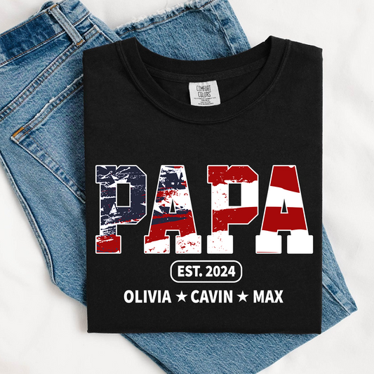 Comfort Colors® Papa Est Independence Day Shirt, Custom Nickname And Grandkids 4th Of July Shirt
