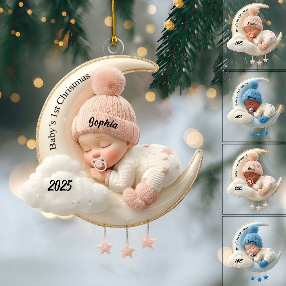 Personalized Baby’s First Christmas Ornament 2025 – Custom Name Moon & Cloud Ornament, Newborn Keepsake Gift for Baby Boy or Girl Ornament
