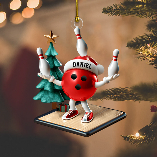 Personalized Bowling Ornament 2025 – Custom Bowling Ball Mascot with Name, Funny Bowler Gift Ornament