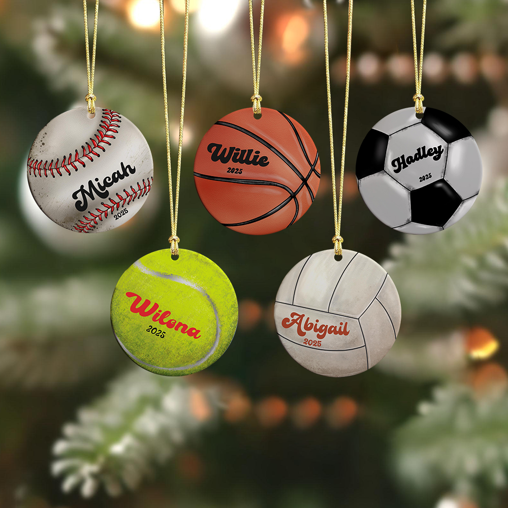 Custom Sports Christmas Acrylic Ornament, Personalized Name Christmas Tree Decor Gift For Sports Fans