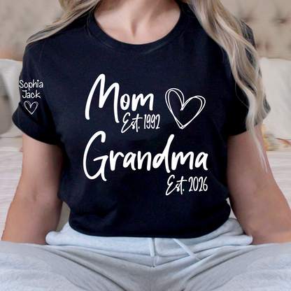 Personalized Mom Grandma Shirt, Est Year Minimal Family Design, With Grandma And Kids Names
