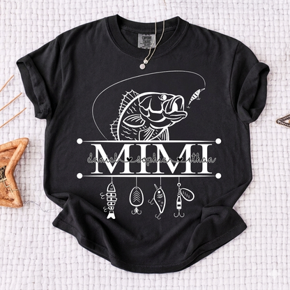 Comfort Colors® Personalized Mimi Fishing Shirt Custom Name Angler Tee for Grandmother, Unique Gift for Grandma Who Loves Fishing