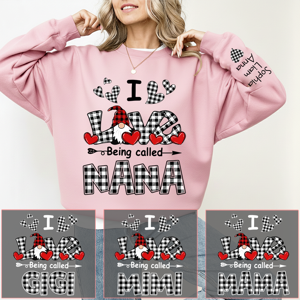 I Love Being Called Nana Sweatshirt, Gingham Heart Gnome, For Gift Valentine Grandma And Kids