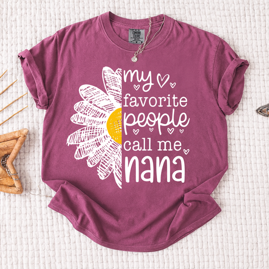 Comfort Colors My Favorite People Call Me Nana Shirt, Personalized with Grandkids Names and Floral Design