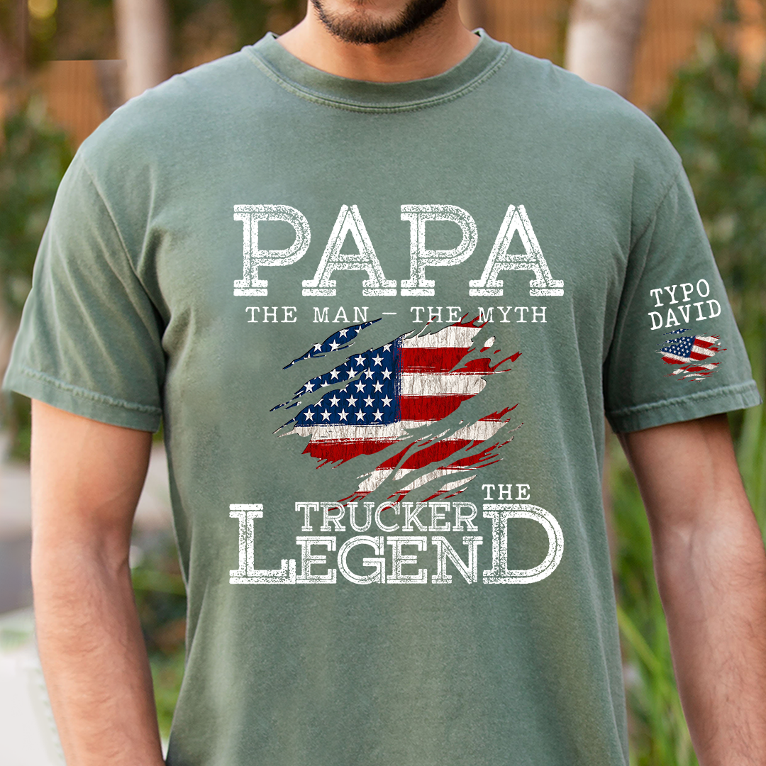 Personalized Papa The Man The Myth The Legend Trucker, 4th July Independence Day American Flag Gift For Grandpa And kids