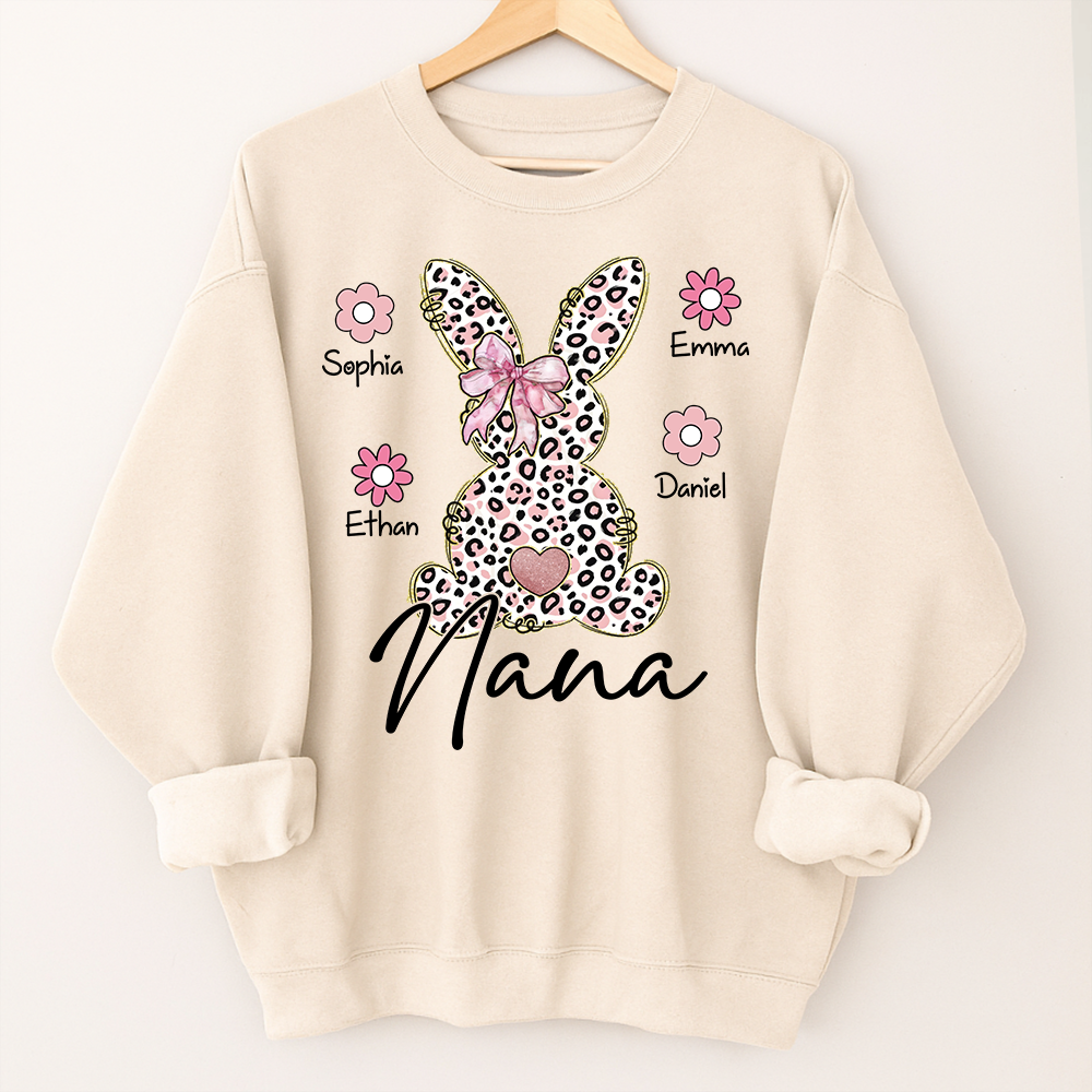 Personalized Nana Bunny Sweatshirt With Kids Names, Easter Gift For Nana