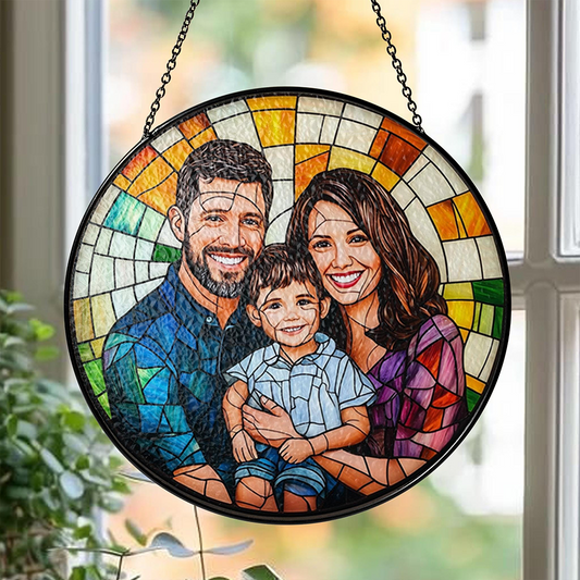 Personalized Family Portrait Stained Glass Suncatcher Custom Memorial Gift