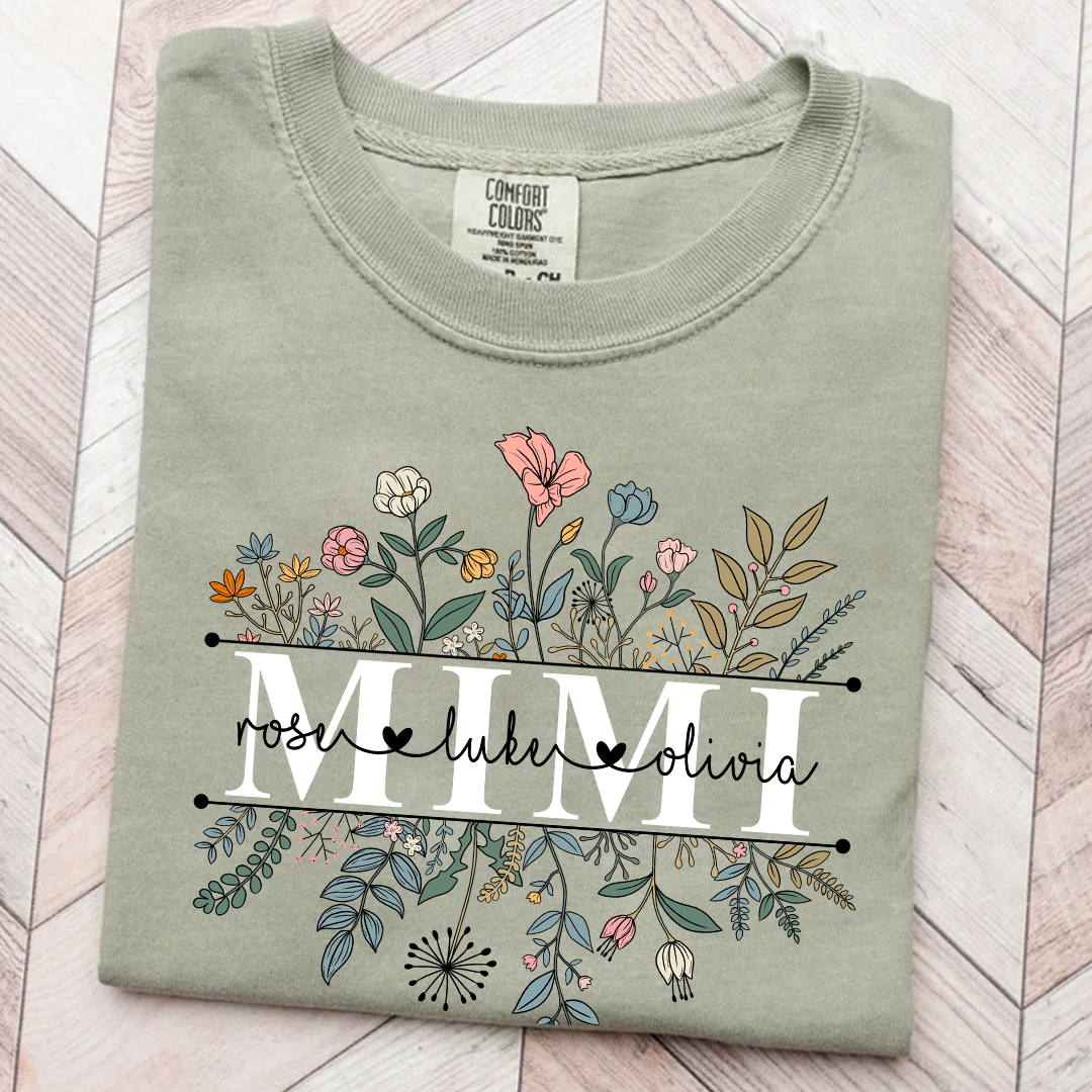 Comfort Colors® Mimi Wildflower Retro T-Shirt, Custom Grandma With Grandkids Shirt