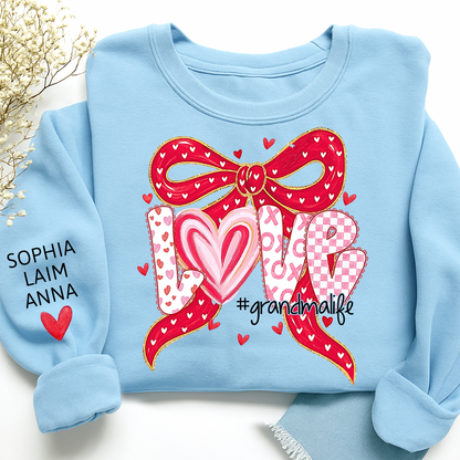 Custom Grandma Life Love Sweatshirt, Heart Bow Valentine Gift