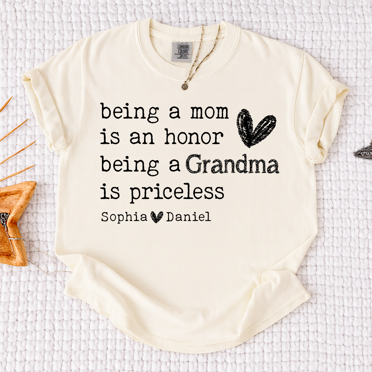 Comfort Colors Custom Grandma T Shirt with Grandkids Names Meaningful Quote Being a Mom Is an Honor Grandma Is Priceless Personalized Family Shirt