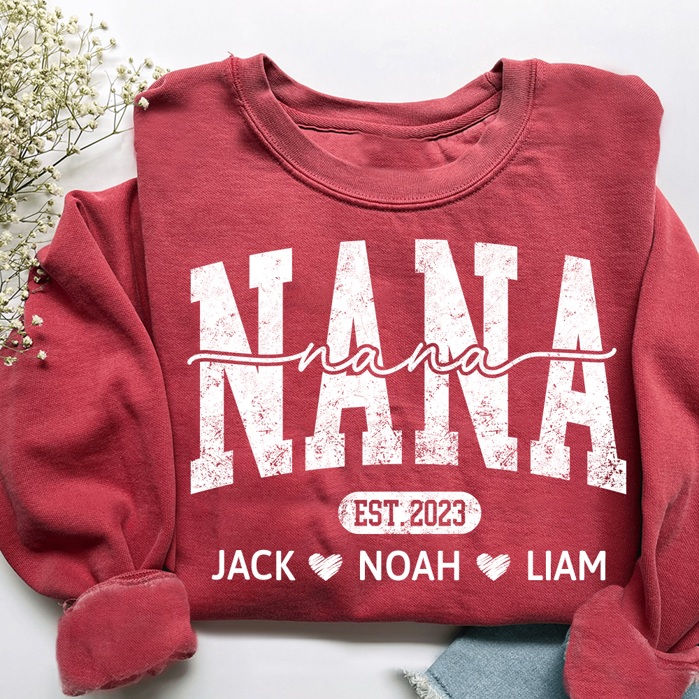 Nana Est And Grandkids Custom Sweatshirt As Gift For Grandmother And Grandchild