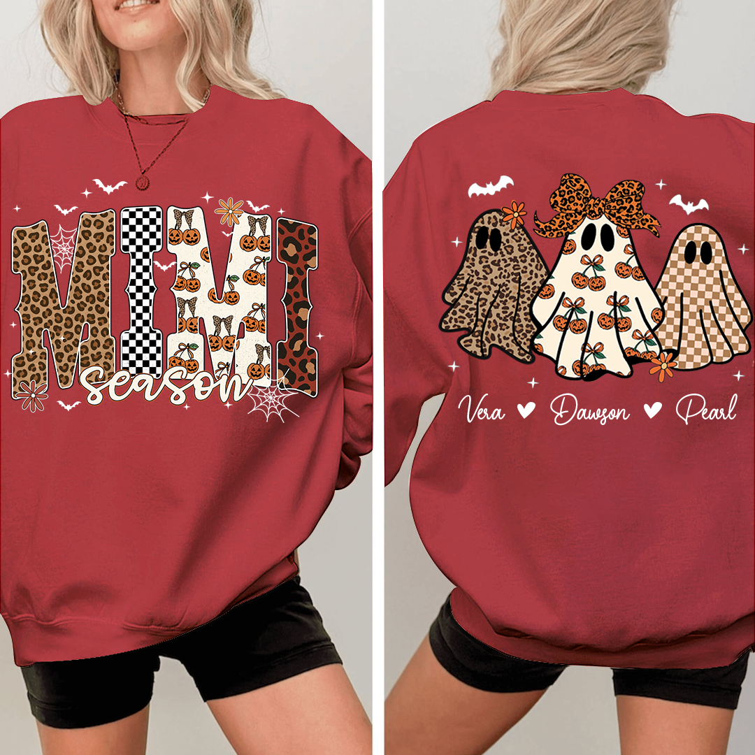 Mimi Season Halloween Sweatshirt, Custom Ghosts with Grandkids Names