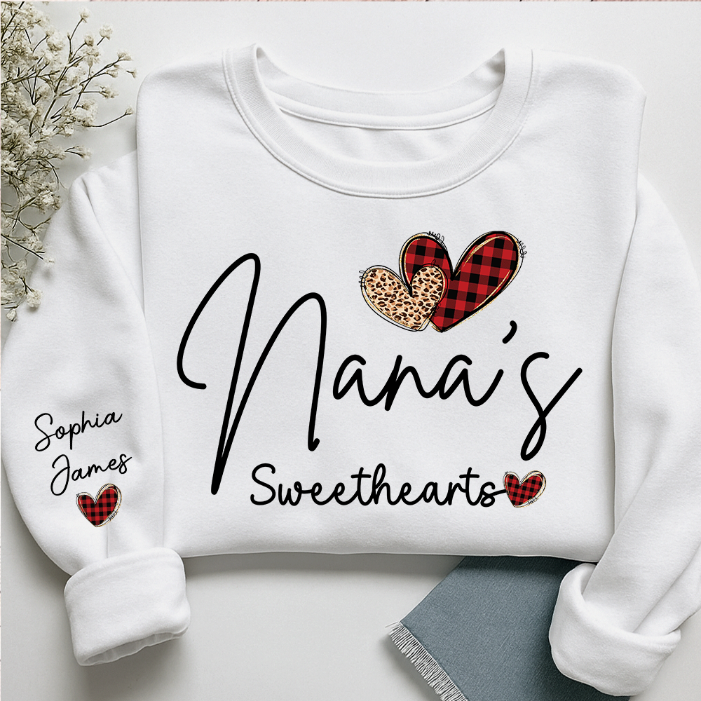 Nana’s Sweethearts Personalized Sweatshirt With Grandkids Names, Custom Grandma Crewneck Gift