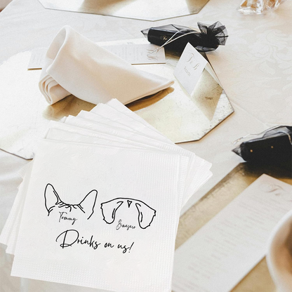 Personalized Luxury Dog Wedding Napkins – Custom Cocktail Napkins for Reception, Bridal Shower & Engagement Party Napkinds