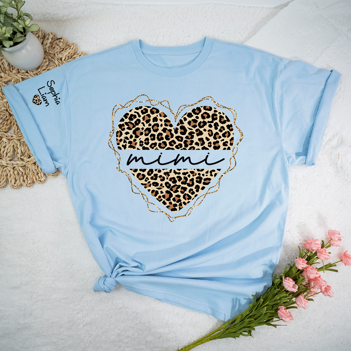 Mimi Leopard Heart Shirt for Women, Cute Grandma Mimi T-Shirt with Stylish Animal Print Design