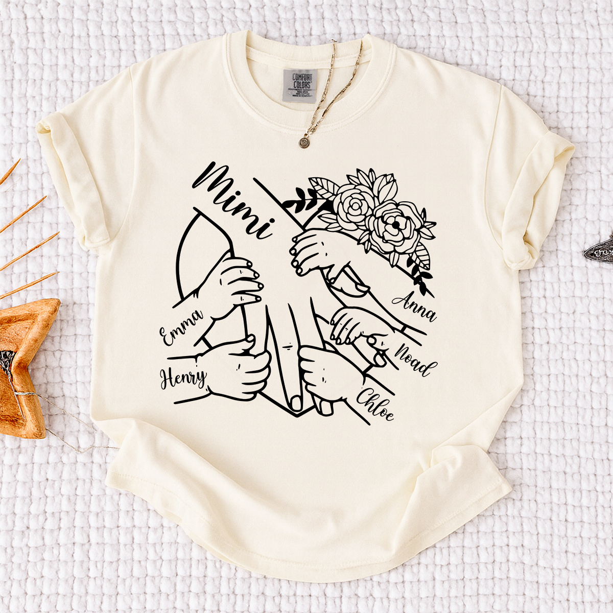 Comfort Colors Personalized Mimi Shirt Custom Grandkids Names Hands Holding Mimi Design Family Love Gift for Grandma