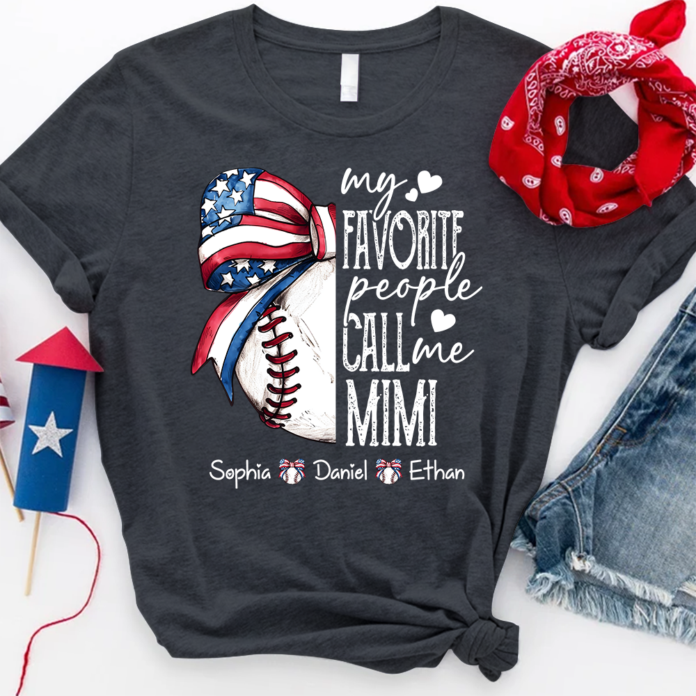 Personalized Mimi Baseball Shirt, My Favorite People Call Me Mimi T Shirt, Custom Grandma Baseball Gift with Kids Names