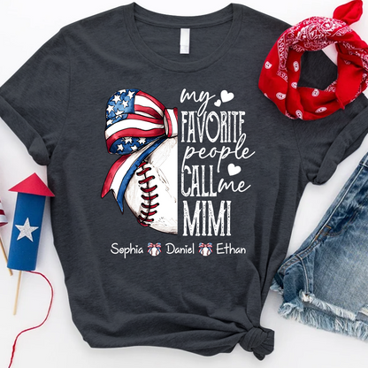 Personalized Mimi Baseball Shirt, My Favorite People Call Me Mimi T Shirt, Custom Grandma Baseball Gift with Kids Names