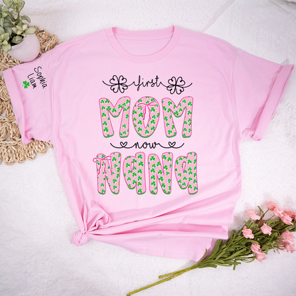 Personalized St Patrick’s Day Grandma Shirt with Kids Names, Shamrock Family Shirt, Custom Nana Mimi Mom Clover T Shirt
