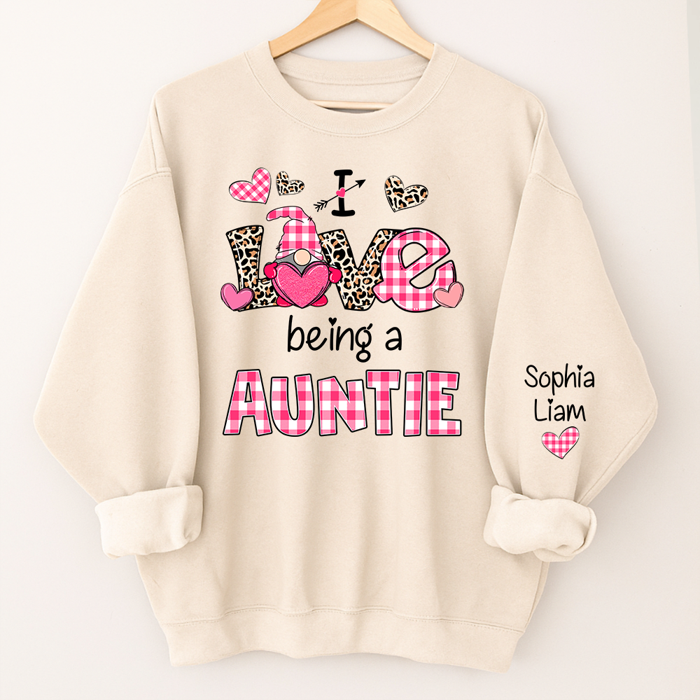 Personalized I Love Being an Auntie Sweatshirt with Kids Names, Valentine Inspired Family Clothing