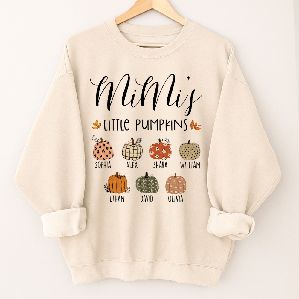 Personalized Mimi Little Pumpkins Sweatshirt, Custom Kids Names Fall Crewneck, Pumpkin Family Shirt for Grandma