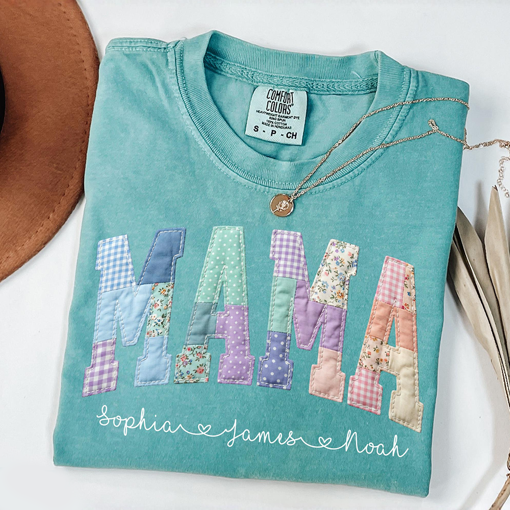 Comfort Colors Mama Patchwork T Shirt – Faux Embroidered Mimi Shirt Design Shirt for Mom, Perfect Mother’s Day Gift