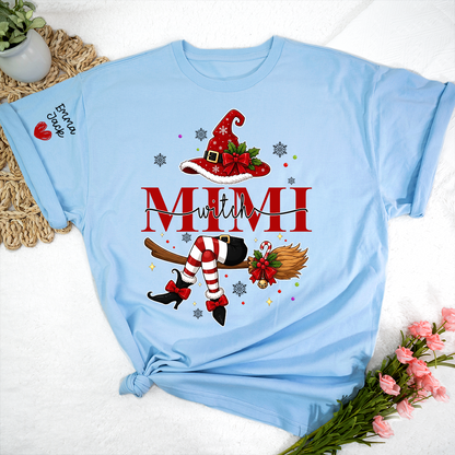 Mimi Christmas Shirt for Women, Cute Holiday Santa Witch Design Tee, Personalized Grandma Family Gift T Shirt