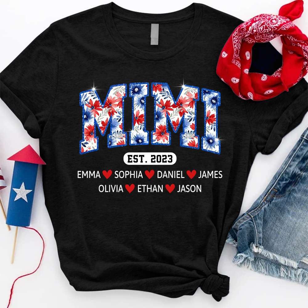 Mimi Floral Est Glitter, Custom Grandma With Kids, Mother's Day TH T-Shirt