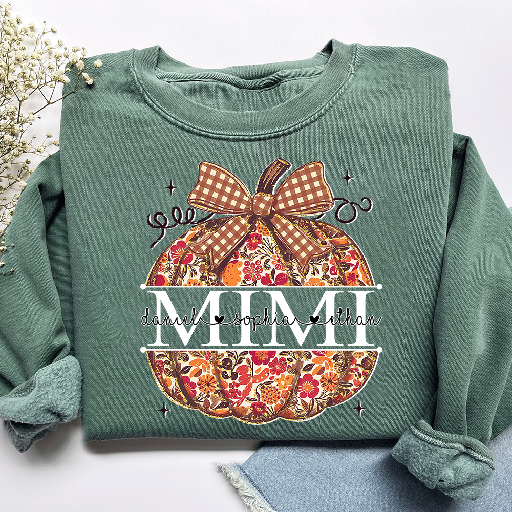 Custom Mimi Autumn T Shirt, Pumpkin Floral Grandma Shirt, Funny Fall Graphic Tee, Personalized Family Names Gift for Mimi
