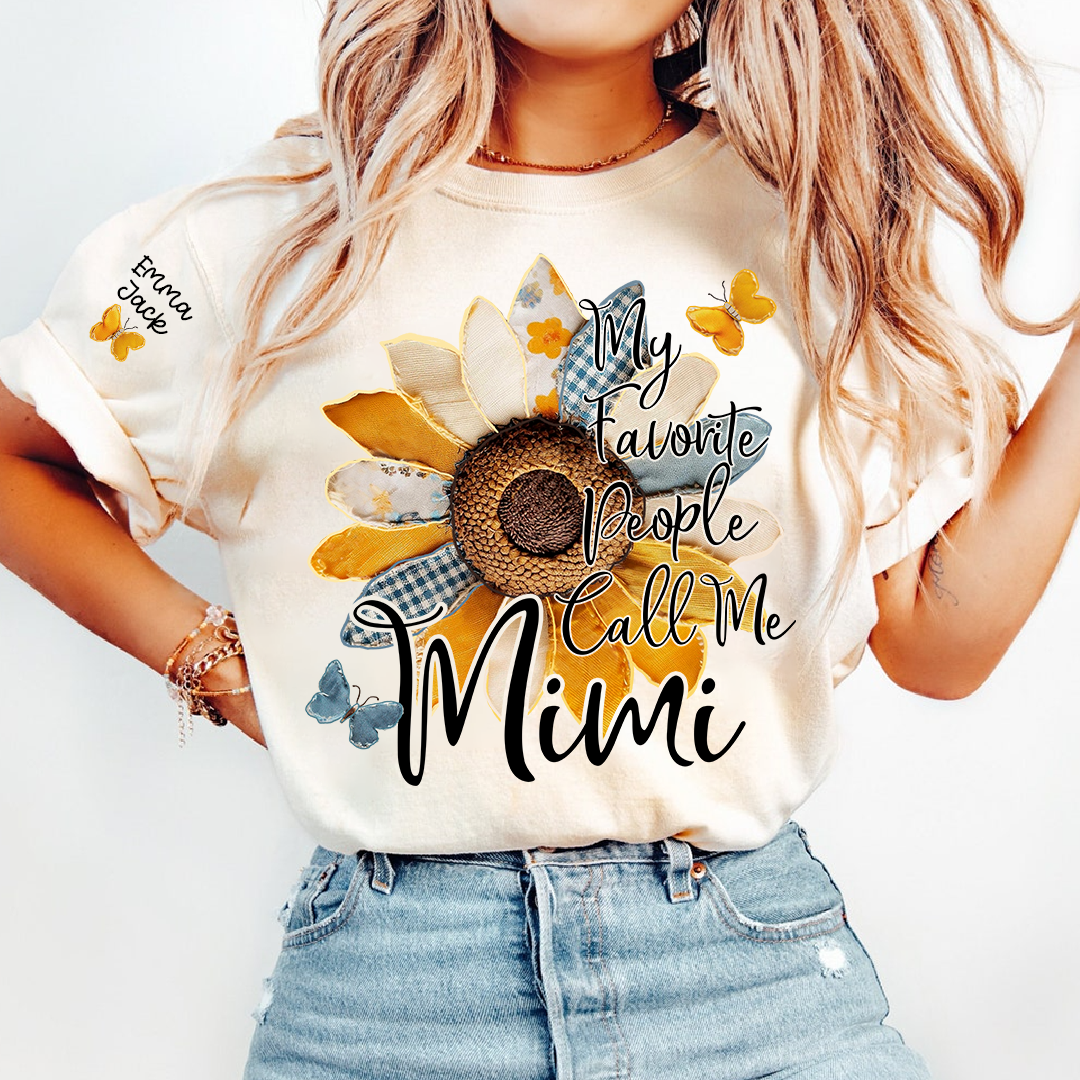 My Favorite People Call Me Mimi Shirt, Personalized Mimi T-Shirt with Sunflower Patchwork and Custom Names