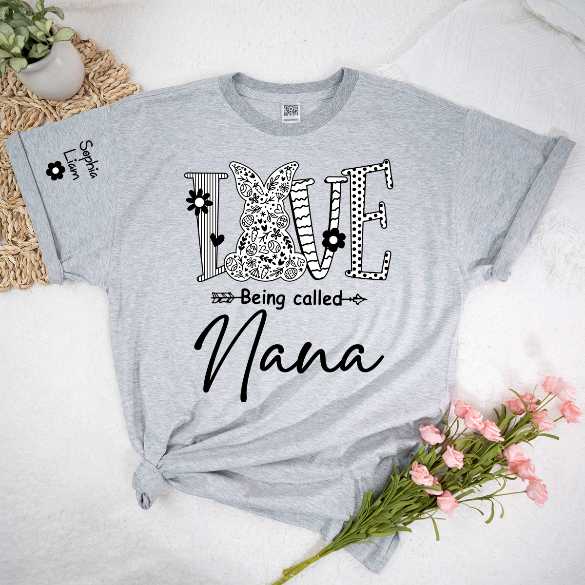 Personalized Love Being Called Nana Shirt With Bunny Art, Easter Grandma Nana Tee