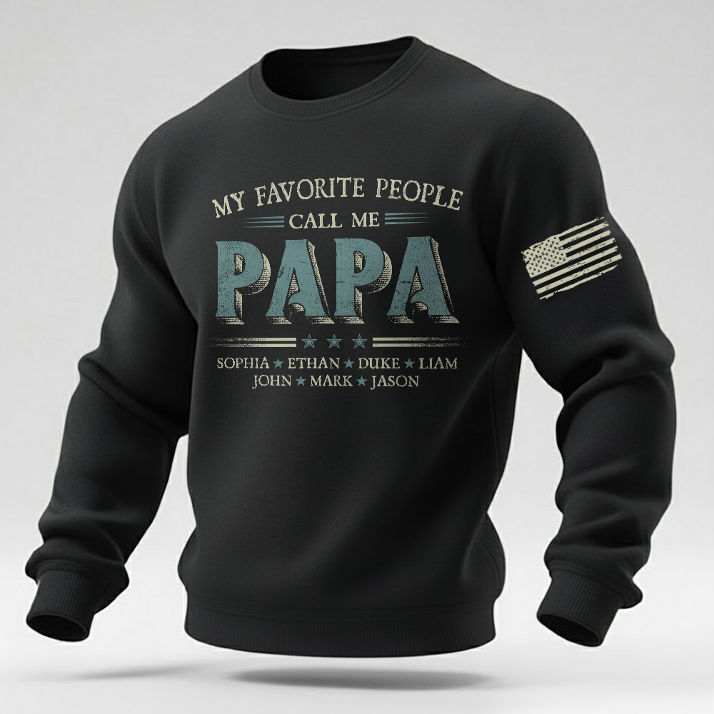 Custom Papa Crewneck Sweatshirt With Children Names, Personalized Dad Family Shirt