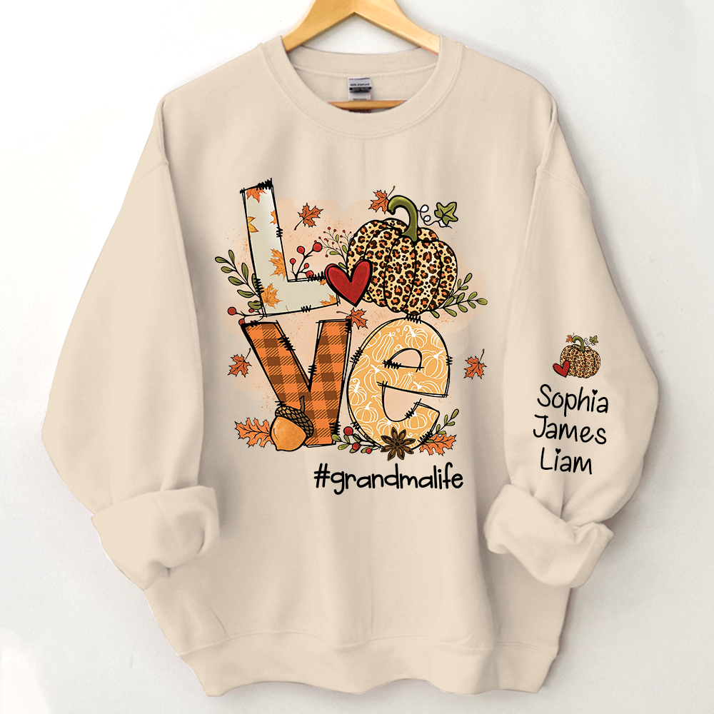 Personalized Grandma Life Fall Autumn, Love Pumpkin Autumn Sweatshirt, Grandma Gift TH