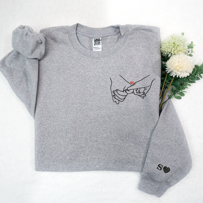 Hand Couple Embroidered, Custom Initials On Sleeves TH Sweatshirt