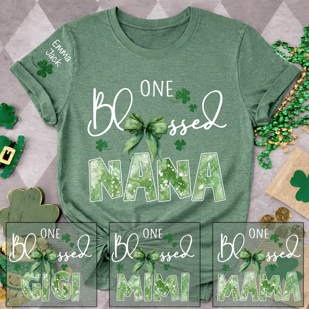 One Blessed Nana T-Shirt, St Patrick’s Day Shamrock Family T Shirt with For Gift Grandma And Kids