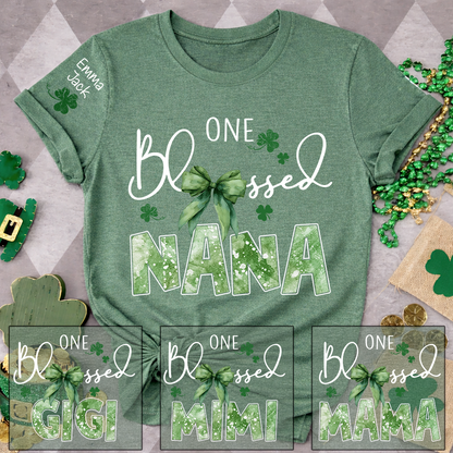 One Blessed Nana T-Shirt, St Patrick’s Day Shamrock Family T Shirt with For Gift Grandma And Kids