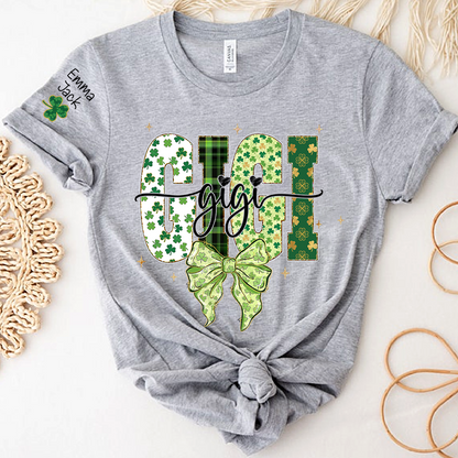 Gigi St Patrick’s Day Shirt, Shamrock Bow Green Family,T-Shirt For Gift Grandma And Kids